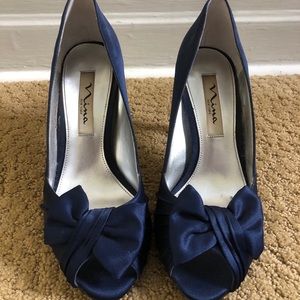 Nina New York Navy Peep Toe shoes with Satin Bow